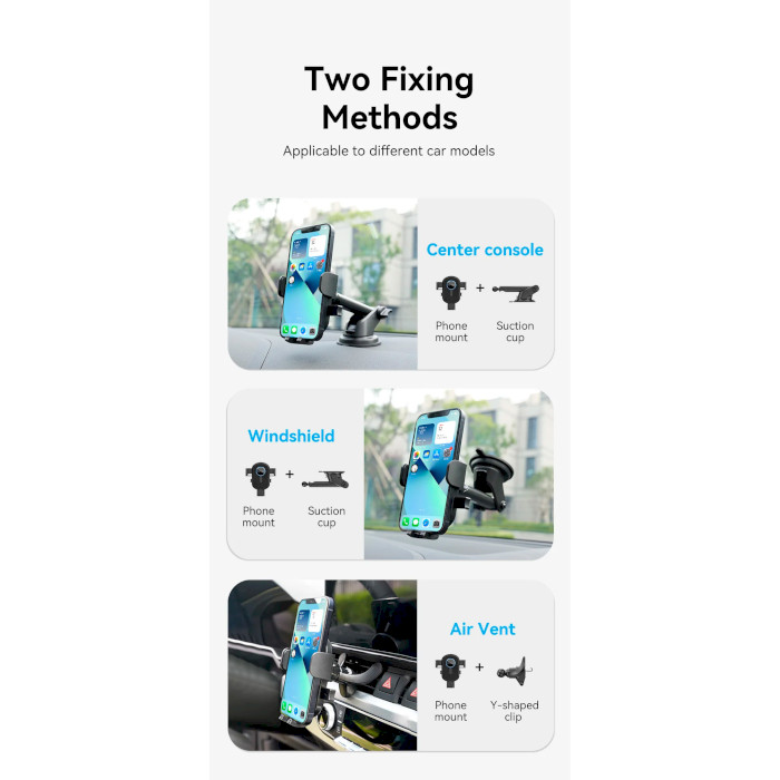 Автотримач для смартфона VENTION One Touch Clamping Car Phone Mount With Suction Cup Black