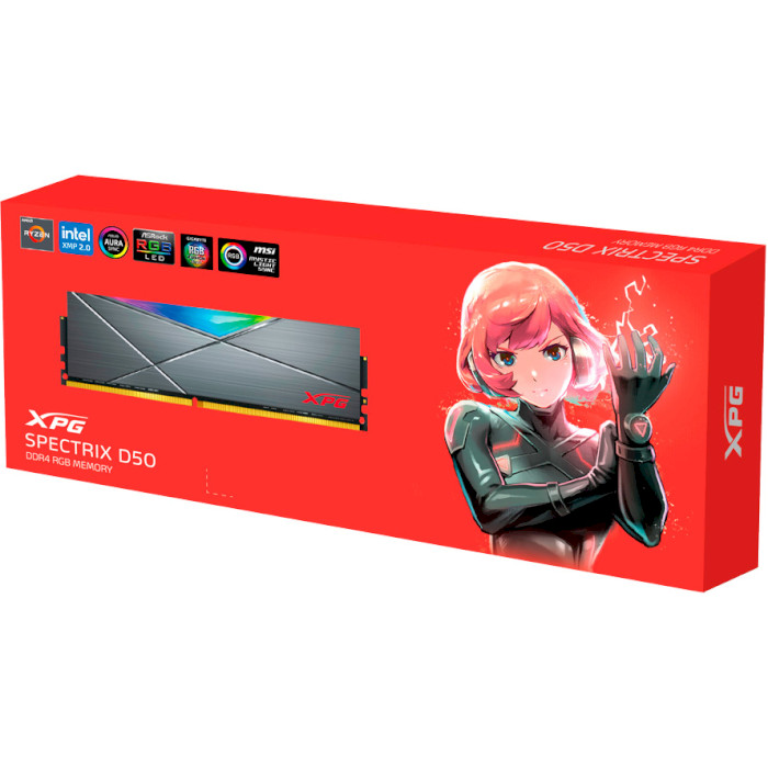 Модуль памяти ADATA XPG Spectrix D50 RGB Tungsten Gray DDR4 3600MHz 8GB (AX4U36008G18I-ST50)