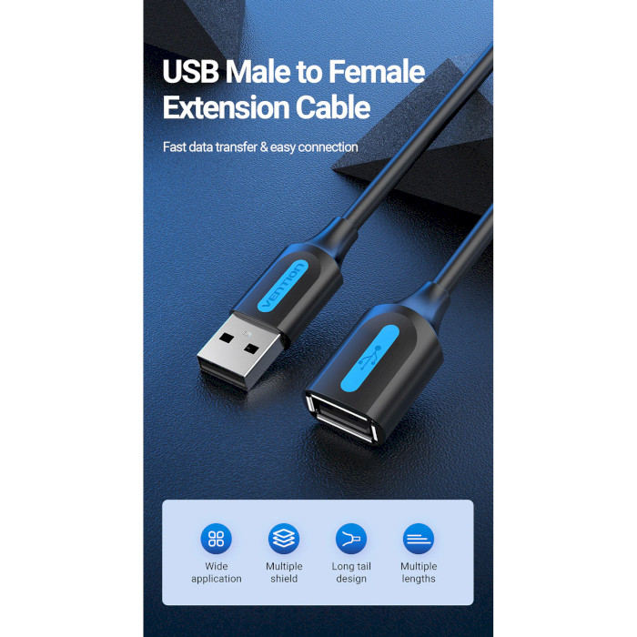 Кабель-удлинитель VENTION USB 2.0 AM/AF Extension Cable 1.5м Black (CBIBG)