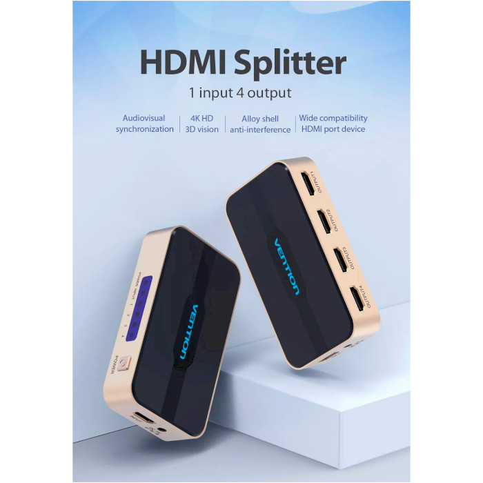 HDMI сплиттер 1 to 4 VENTION 1-in-4 Out HDMI Splitter 4K@30Hz (ACCG0-EU)