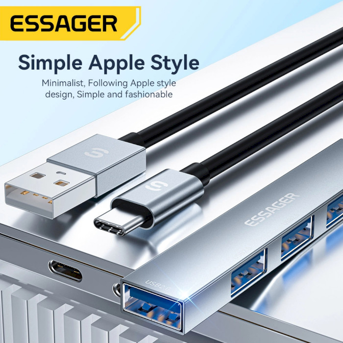 USB-хаб ESSAGER 4-in-1 USB-A to 4xUSB-A2.0 OTG Charging Hub (EHBA04-FY10-P)