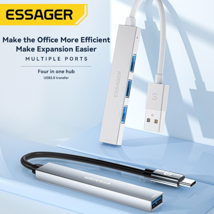 USB-хаб ESSAGER 4-in-1 USB-C to 4xUSB-A2.0 OTG Charging Hub (EHBC04-FY10-P)