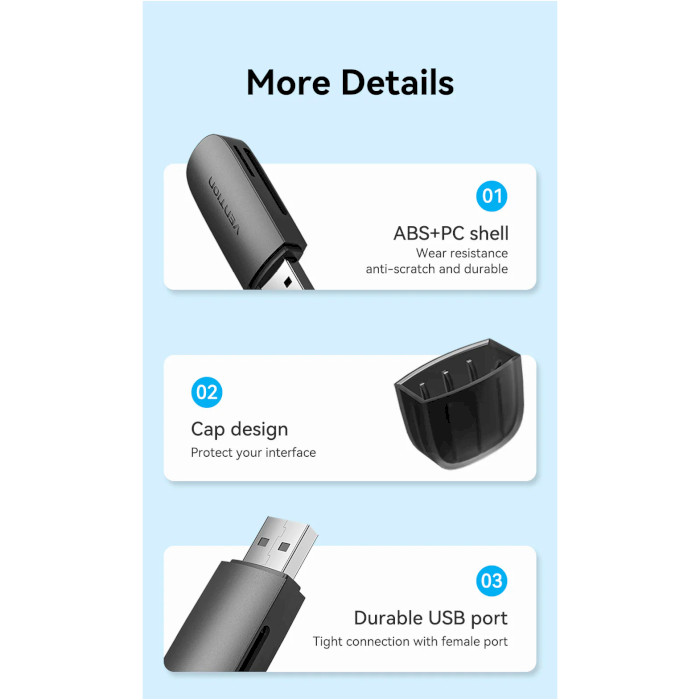 Кардрідер VENTION USB3.0 SD+TF Card Reader Single Drive Letter Black (CLFB0)