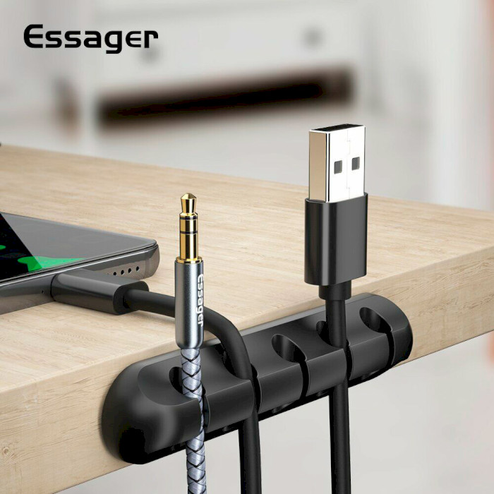 Органайзер для кабелів ESSAGER Universal Desktop Silicone Cable Manager 5 Holes Wire Organizer Black