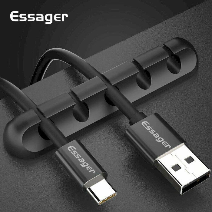 Органайзер для кабелів ESSAGER Universal Desktop Silicone Cable Manager 5 Holes Wire Organizer Black