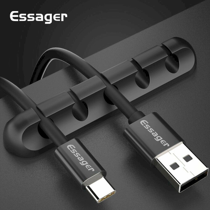 Органайзер для кабелів ESSAGER Universal Desktop Silicone Cable Manager 7 Holes Wire Organizer Black