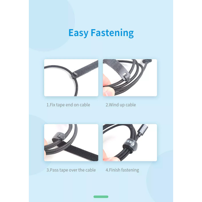 Стяжка-липучка ESSAGER Cable Organizer Earphone Charger Cord Management Holder Clip 150x12мм чёрная 10шт