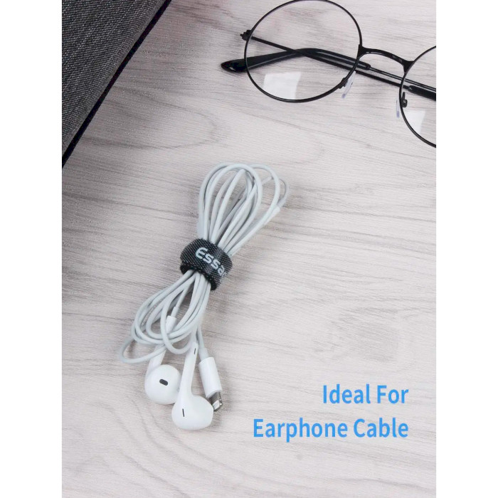 Стяжка-липучка ESSAGER Cable Organizer Earphone Charger Cord Management Holder Clip 150x12мм чёрная 30шт