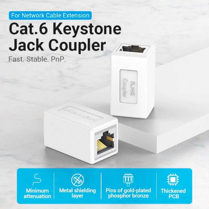 Соединитель витой пары VENTION Cat.6 FTP Keystone Jack Coupler экранированный White