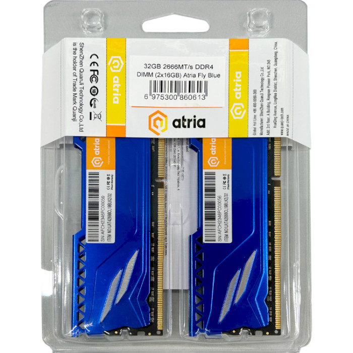 Модуль памяти ATRIA Fly Blue DDR4 2666MHz 32GB Kit 2x16GB (UAT42666CL19BLK2/32)