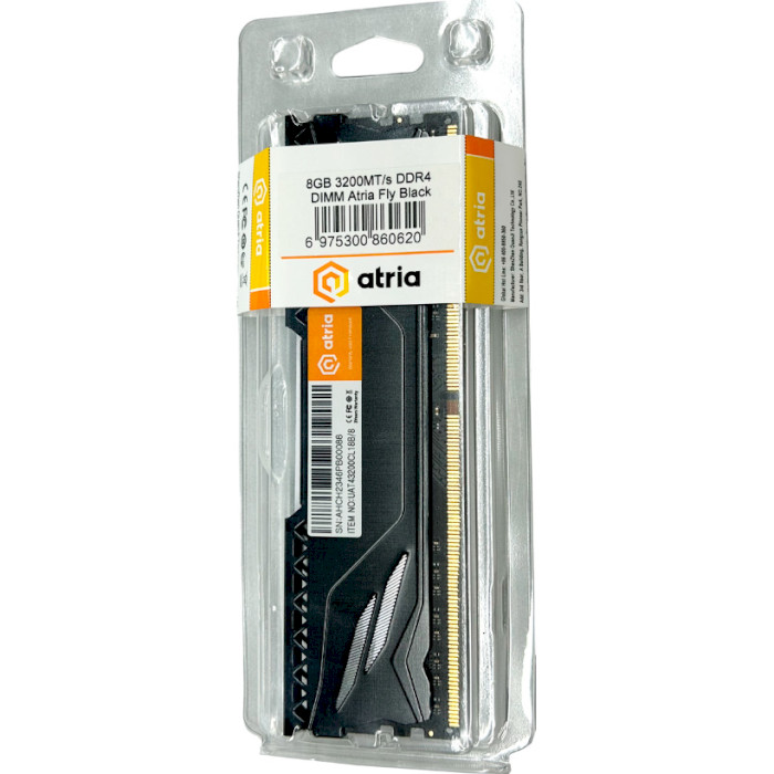 Модуль пам'яті ATRIA Fly Black DDR4 3200MHz 8GB (UAT43200CL18B/8)