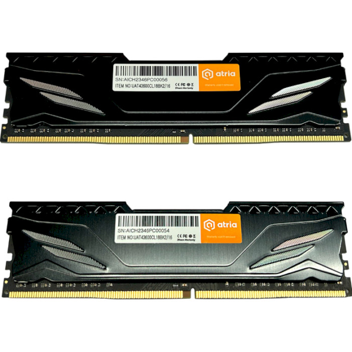 Модуль пам'яті ATRIA Fly Black DDR4 3600MHz 16GB Kit 2x8GB (UAT43600CL18BK2/16)