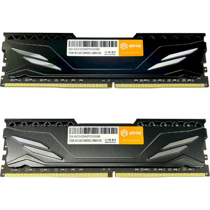 Модуль пам'яті ATRIA Fly Black DDR4 3600MHz 32GB Kit 2x16GB (UAT43600CL18BK2/32)