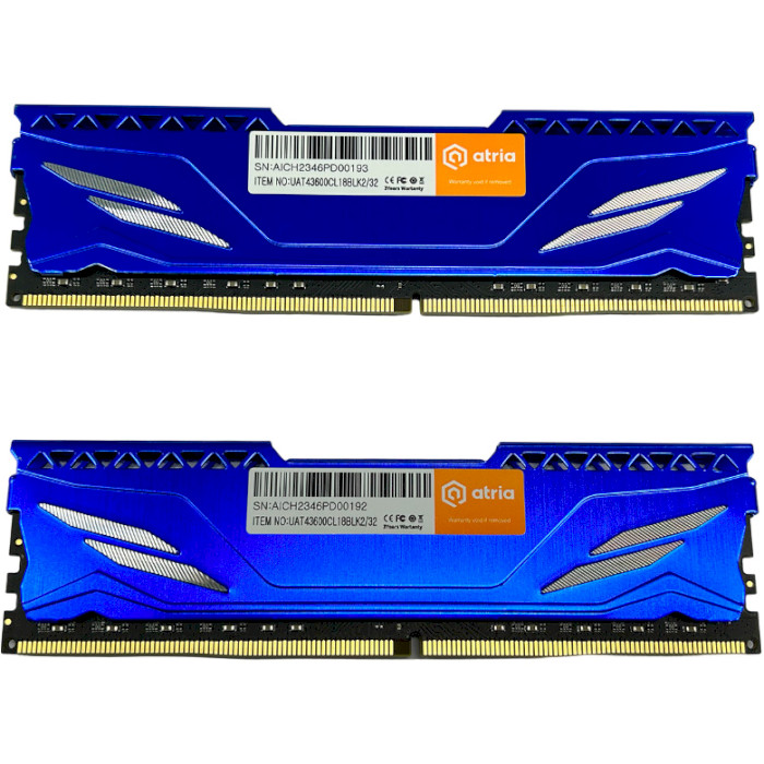 Модуль пам'яті ATRIA Fly Blue DDR4 3600MHz 32GB Kit 2x16GB (UAT43600CL18BLK2/32)