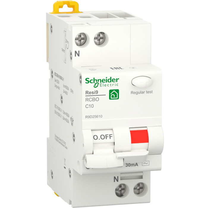 Диференційний автоматичний вимикач SCHNEIDER ELECTRIC RESI9 1p+N, 10А, C, 6кА (R9D25610)