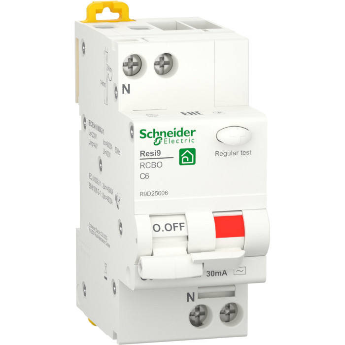 Диференційний автоматичний вимикач SCHNEIDER ELECTRIC RESI9 1p+N, 6А, C, 6кА (R9D25606)