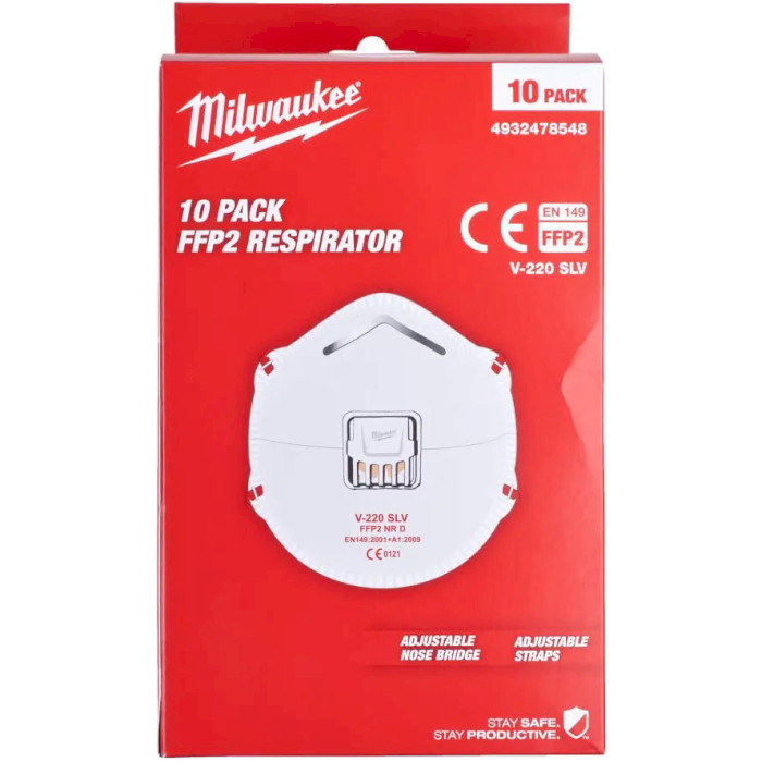Маска-респиратор MILWAUKEE N95 FFP2 10шт (4932478548)