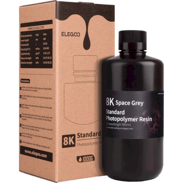 Фотополимерная резина для 3D принтера ELEGOO 8K Standard Resin, 1кг, Space Gray (50.103.0124)