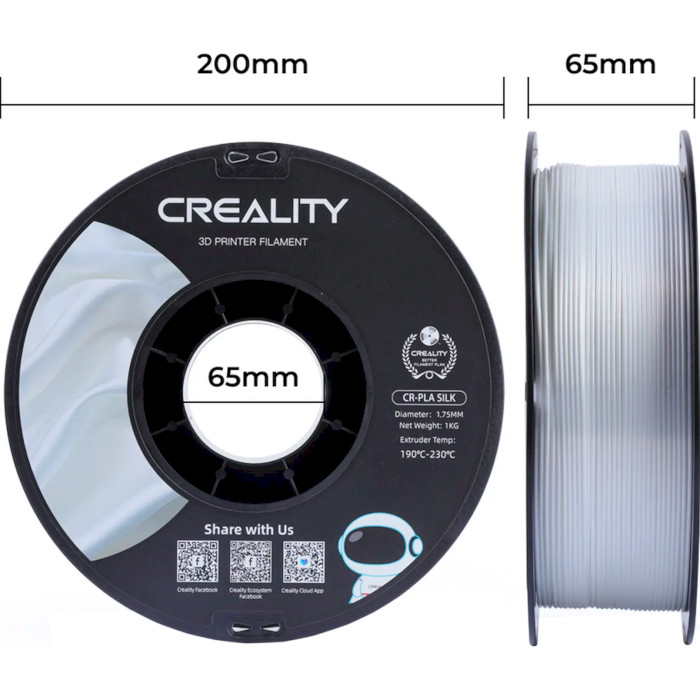 Пластик (филамент) для 3D принтера CREALITY CR-PLA Silk 1.75mm, 1кг, White (3301120004)