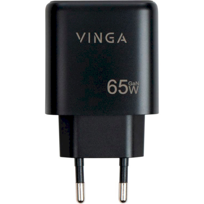 Зарядний пристрій VINGA GaN 65W PD+QC 1C1A ports Wall Charger Black (VCPCHCA65B)