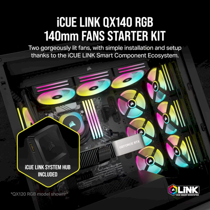 Комплект вентиляторов CORSAIR iCUE Link QX140 RGB PWM Black 2-Pack (CO-9051004-WW)