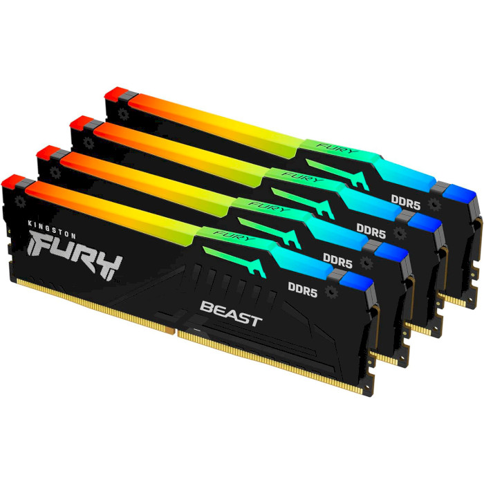 Модуль пам'яті KINGSTON FURY Beast RGB Black DDR5 5200MHz 128GB Kit 4x32GB (KF552C40BBAK4-128)