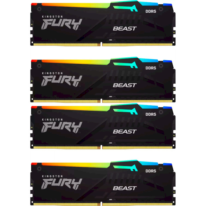 Модуль пам'яті KINGSTON FURY Beast RGB Black DDR5 5200MHz 128GB Kit 4x32GB (KF552C40BBAK4-128)