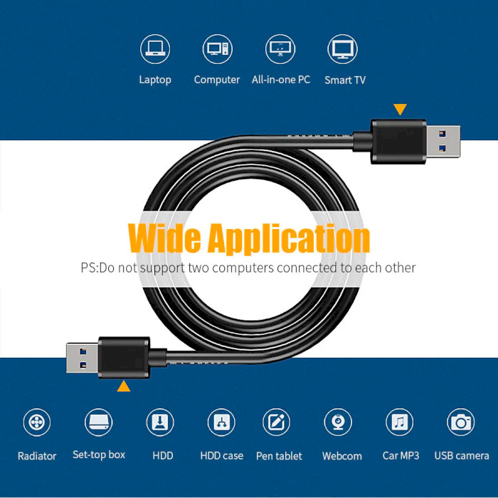 Кабель ESSAGER USB3.0 Male to Male 2м Black (EXCAA-YTD01)