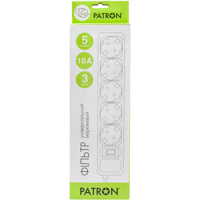 Сетевой фильтр PATRON SP-1053 Black, 5 розеток, 3м