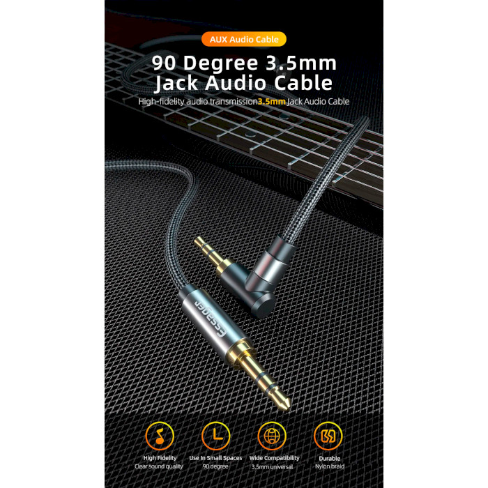 Кабель ESSAGER 90 Degree 3.5mm Jack Audio Cable mini-jack 3.5 мм 1.5м Black (EYP35-WTA01)