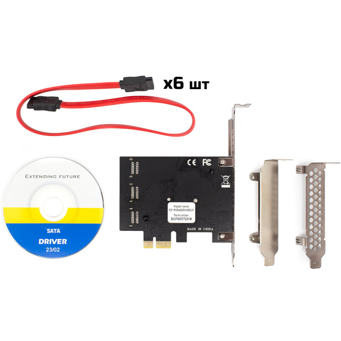 Контролер FRIME PCIe x1 to 6xSATAIII, 88SE9215+ASM1093 (ECF-PCIETO6SATAIII002.LP)