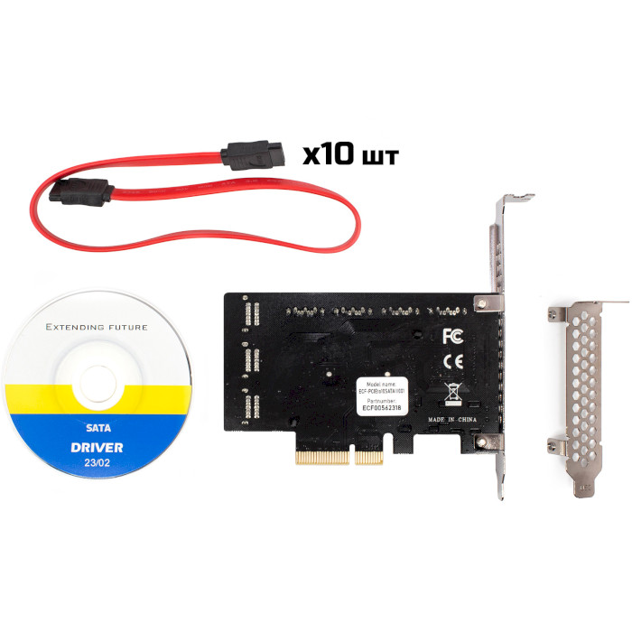Контролер FRIME PCIe x4 to 10xSATAIII, ASM1166+JMB575 (ECF-PCIETO10SATAIII001)