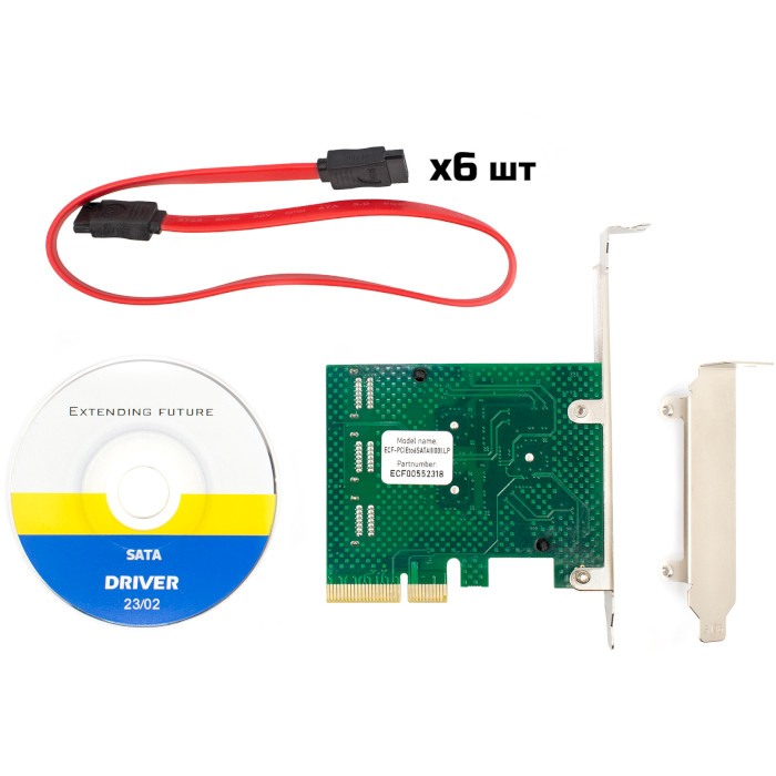 Контролер FRIME PCIe x4 to 6xSATAIII, ASM1062+ASM1092 (ECF-PCIETO6SATAIII001.LP)