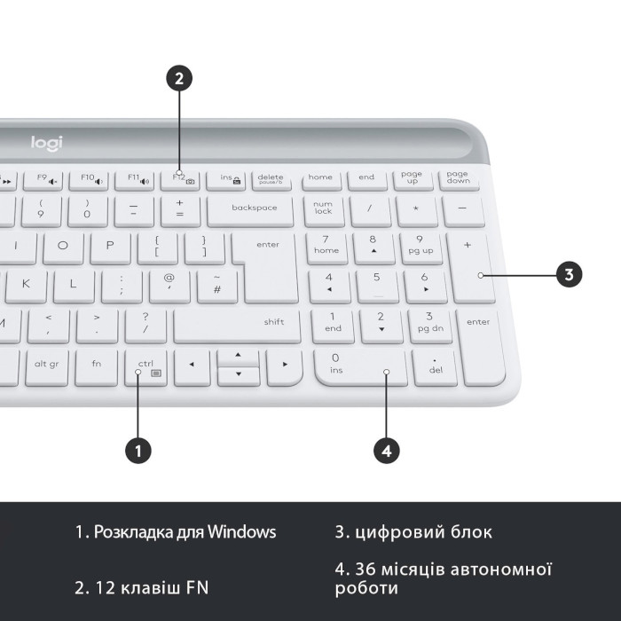 Комплект бездротовий LOGITECH MK470 Slim Wireless Combo UA Off-White (920-009205)