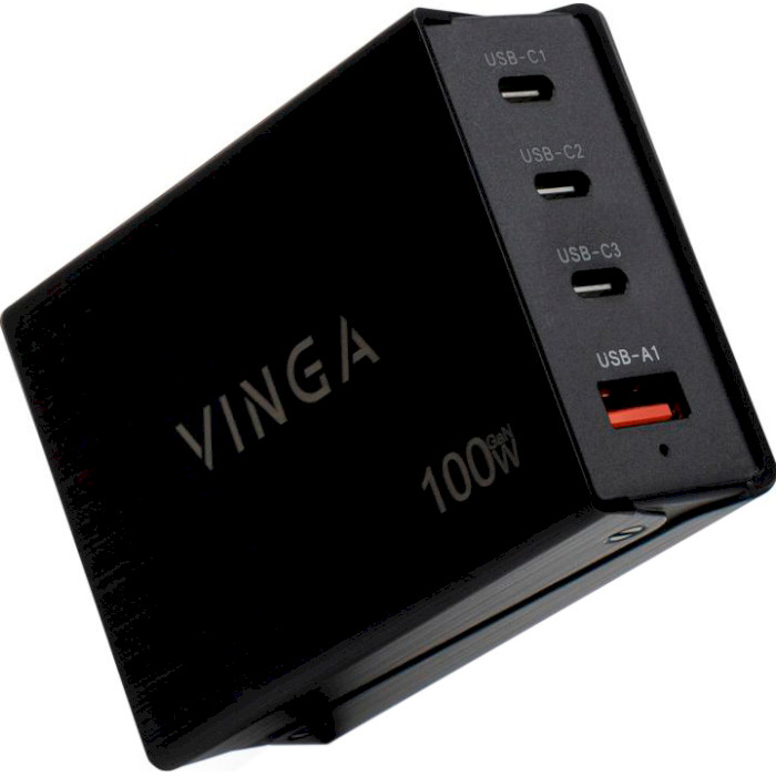 Док-станция VINGA GaN 100W PD+QC 3C1A ports Wired Charger Black (VCPCH100CB)