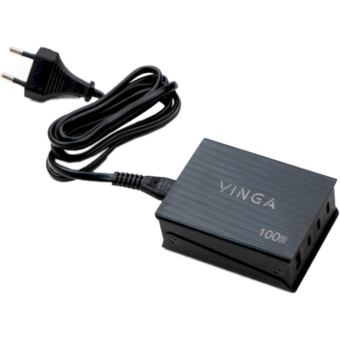 Док-станція VINGA GaN 100W PD+QC 3C1A ports Wired Charger Black (VCPCH100CB)