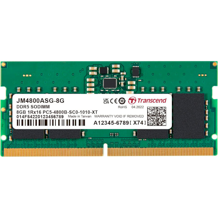 Модуль пам'яті TRANSCEND JetRam SO-DIMM DDR5 4800MHz 8GB (JM4800ASG-8G)
