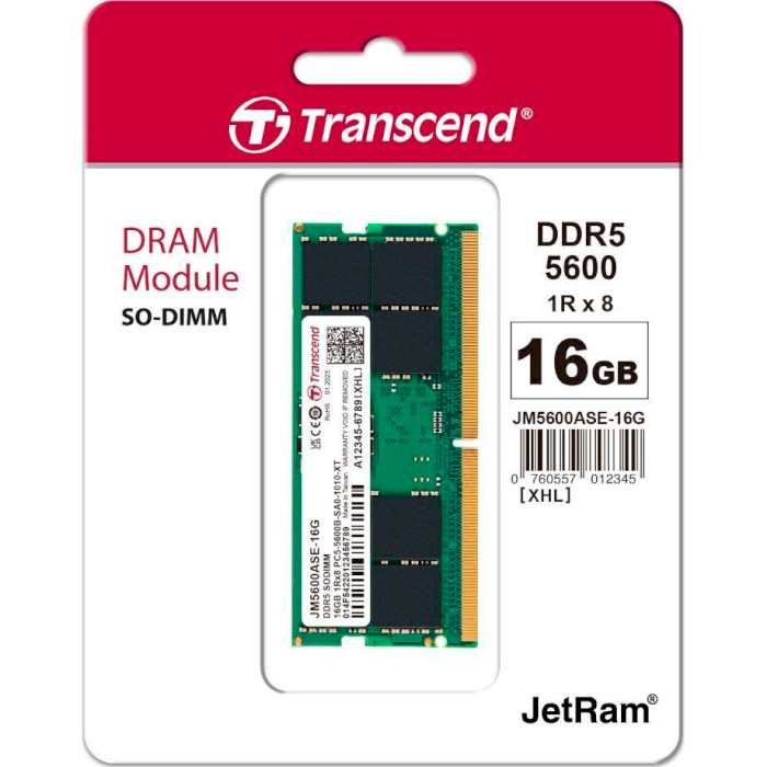 Модуль памяти TRANSCEND JetRam SO-DIMM DDR5 5600MHz 16GB (JM5600ASE-16G)