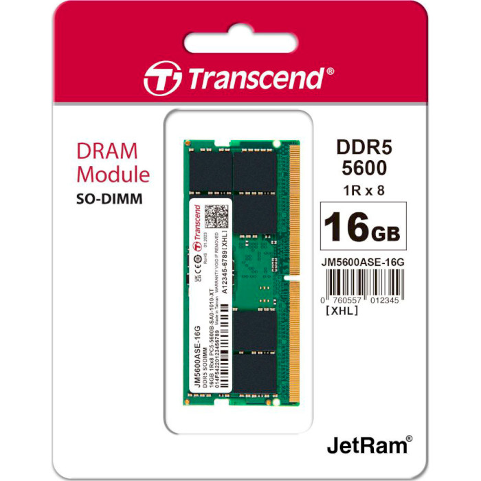 Модуль пам'яті TRANSCEND JetRam SO-DIMM DDR5 5600MHz 32GB (JM5600ASE-32G)