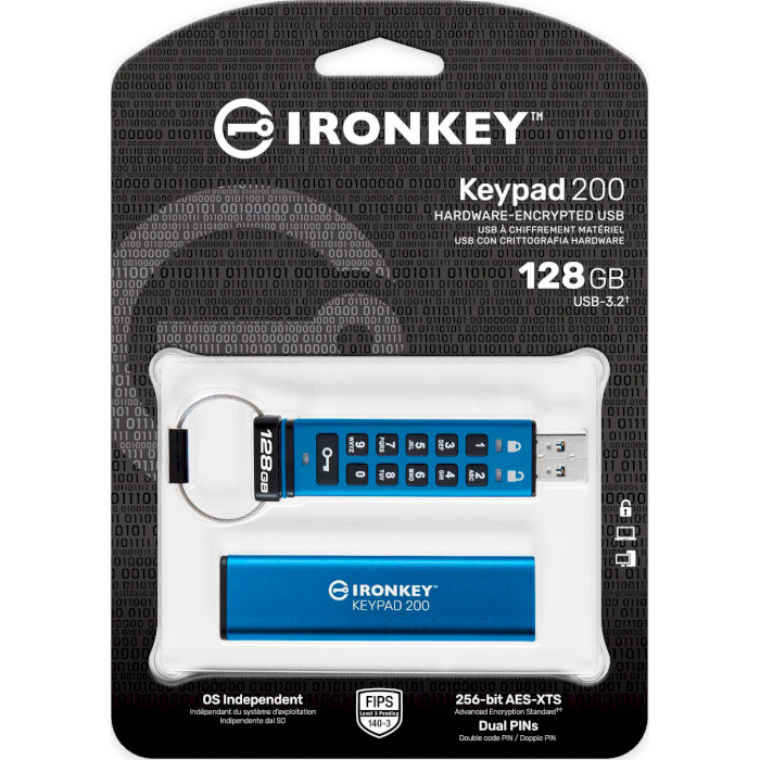 Флешка KINGSTON IronKey Keypad 200 128GB Blue (IKKP200/128GB)