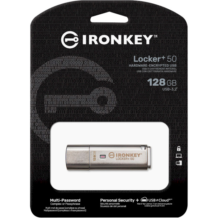 Флешка KINGSTON IronKey Locker+ 50 128GB Silver (IKLP50/128GB)