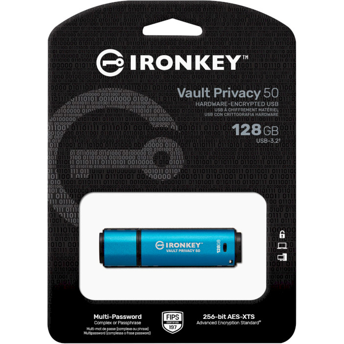 Флэшка KINGSTON IronKey Vault Privacy 50 128GB Blue (IKVP50/128GB)