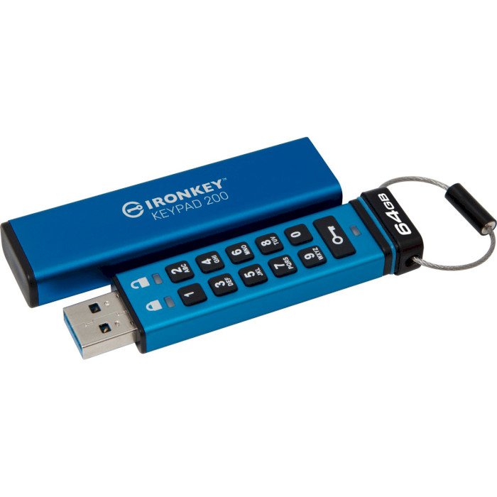 Флэшка KINGSTON IronKey Keypad 200 64GB Blue (IKKP200/64GB)