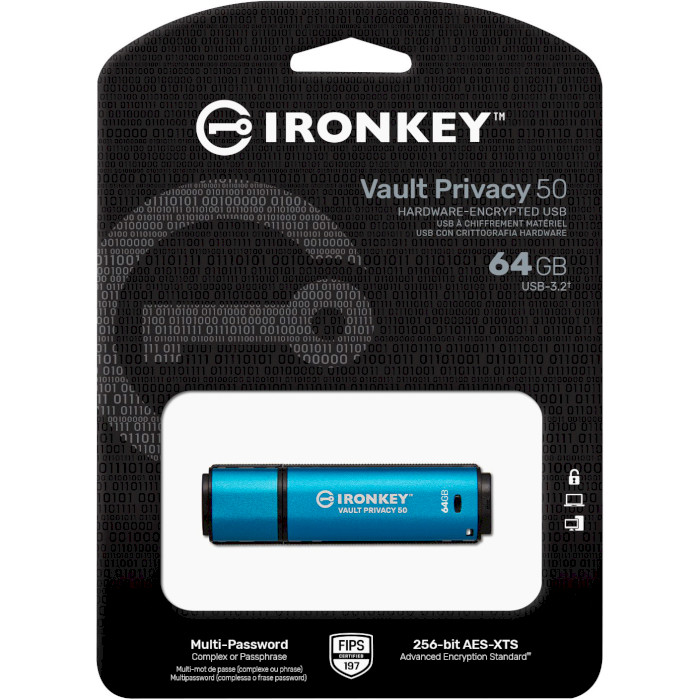 Флешка KINGSTON IronKey Vault Privacy 50 64GB Blue (IKVP50/64GB)