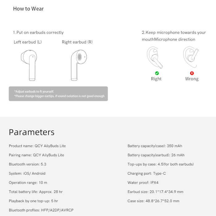 Навушники QCY T29 AilyBuds Lite White