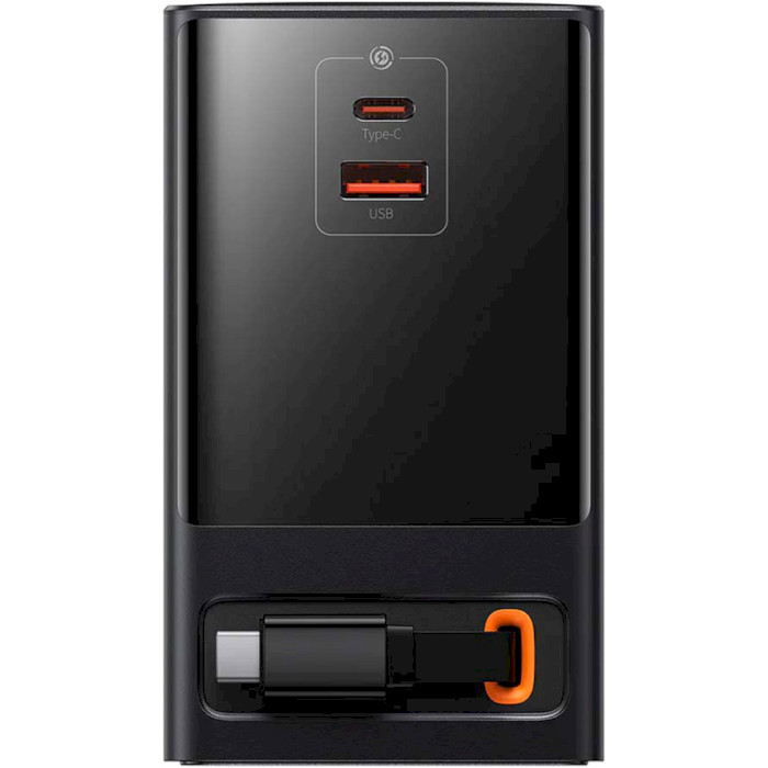 Зарядний пристрій BASEUS PowerCombo Digital PowerStrip 2AC+1U+1C+Retractable-C 65W Black w/USB-C cable (PSLR000301)