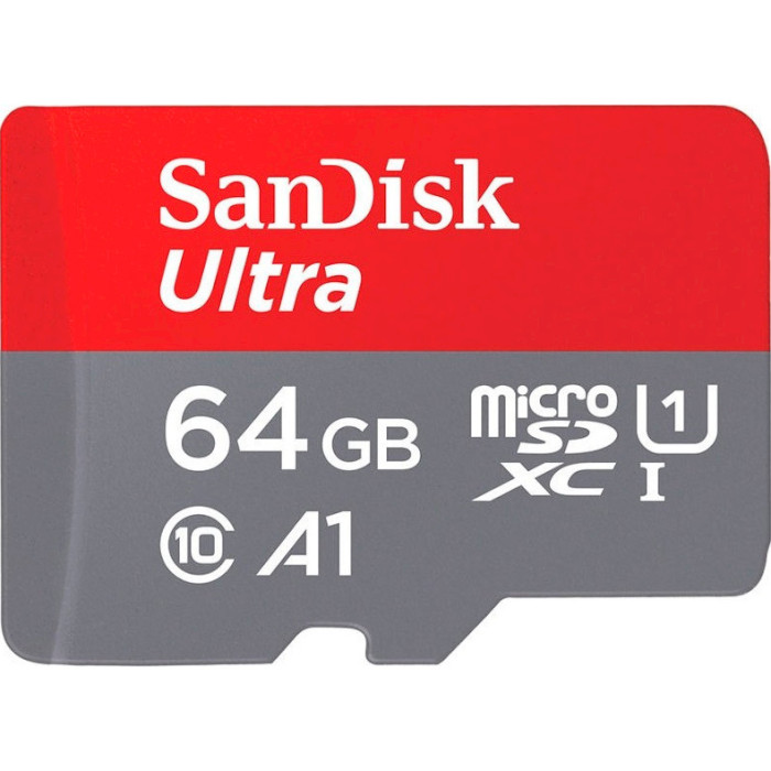 Карта памяти SANDISK microSDXC Ultra 64GB UHS-I A1 Class 10 + SD-adapter (SDSQUAB-064G-GN6IA)