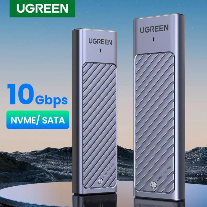 Кишеня зовнішня UGREEN CM559 10Gbps M.2 NVMe SATA Enclosure NVMe/SATA M.2 SSD to USB 3.2 Black (90408)