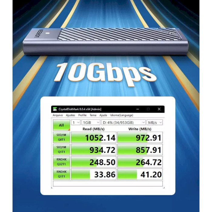 Кишеня зовнішня UGREEN CM559 10Gbps M.2 NVMe SATA Enclosure NVMe/SATA M.2 SSD to USB 3.2 Black (90408)
