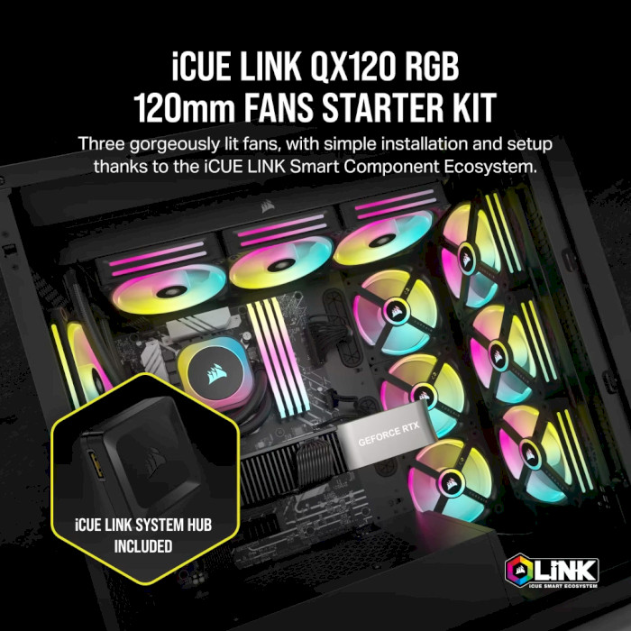 Комплект вентиляторів CORSAIR iCUE Link QX120 RGB PWM Black 3-Pack (CO-9051002-WW)